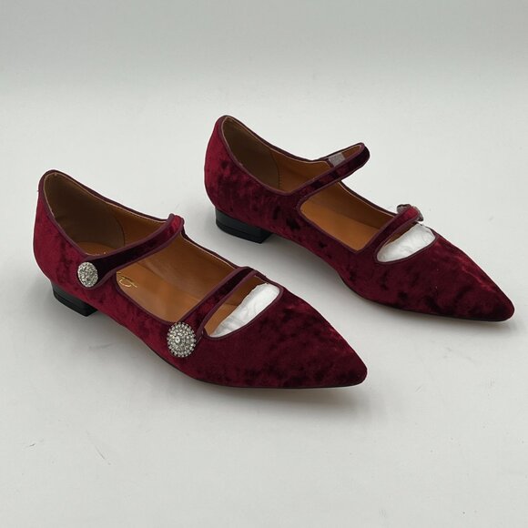 Burgundy Velvet Flats with Crystal Embellishments - Picture 3 of 5